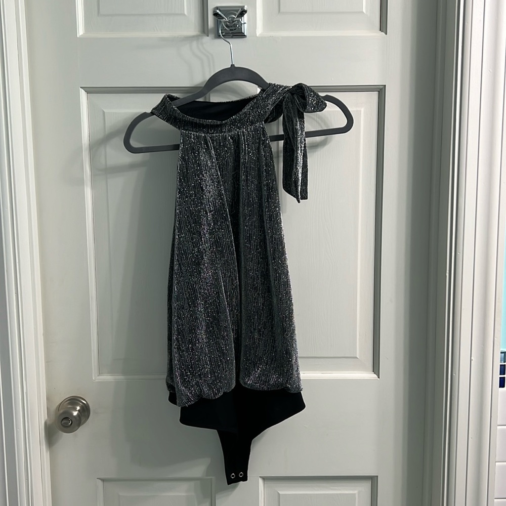 Express sleeveless silver glittery and black top